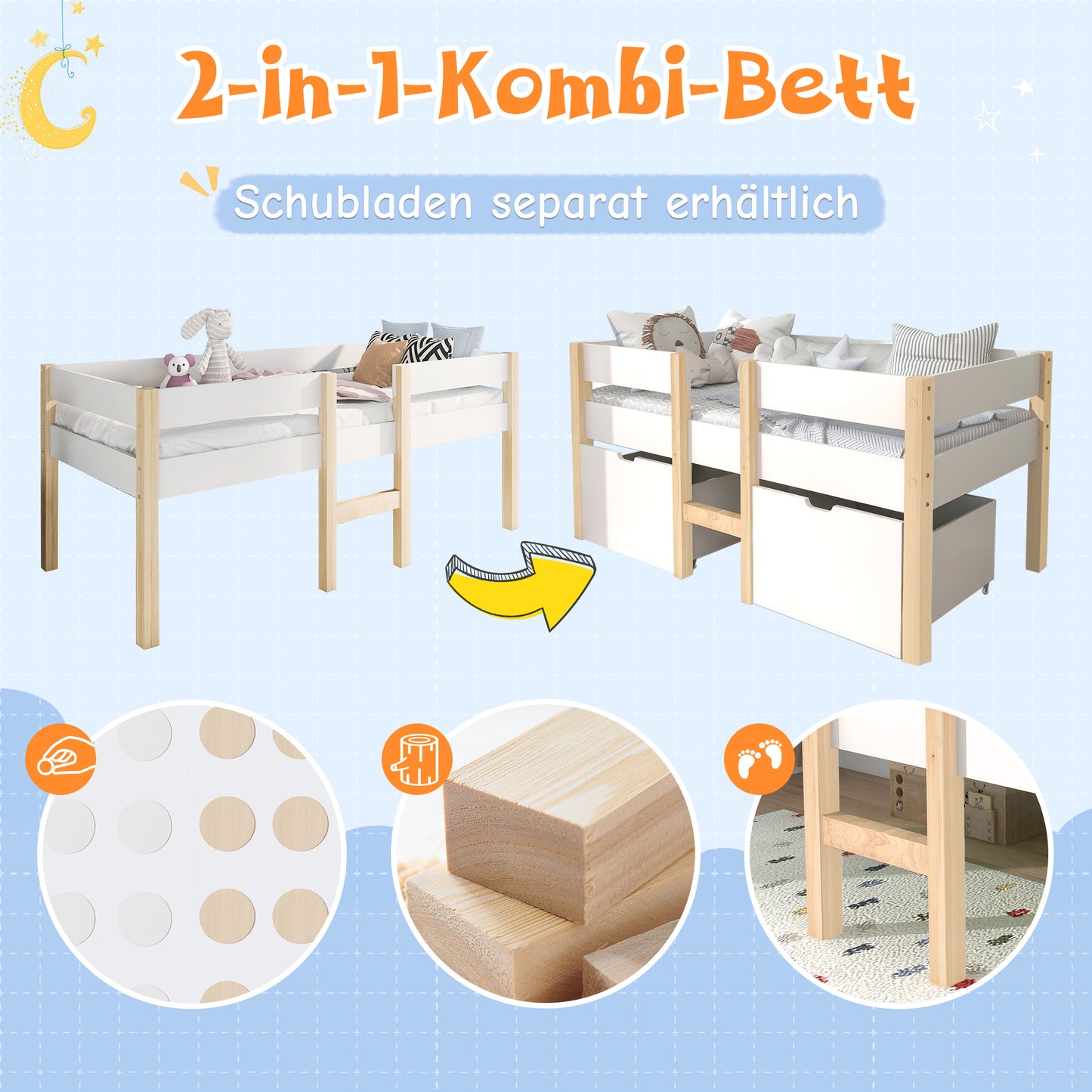 Kiefernholz Hochbett 90cmx190cm
