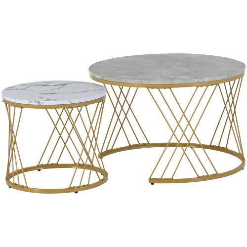 Weißer runder Couchtisch mit eleganten goldenen Metallfüßen