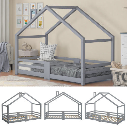 Hausbett aus Kiefernholz in Grau 90x 200 cm