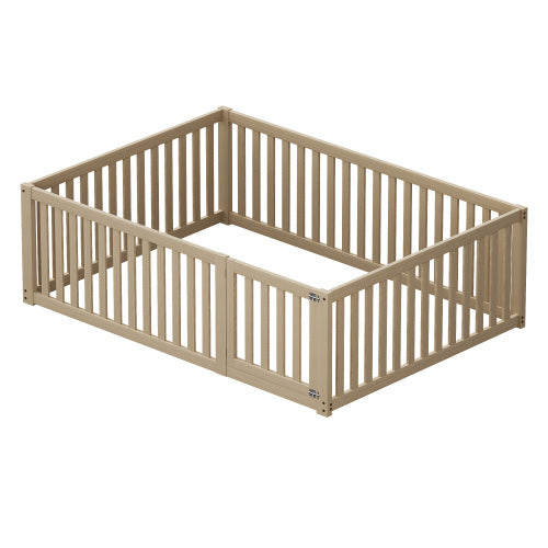 Kinderbett 140 X 200  Holzboden Bettrahmen Mit Zaun und Tür