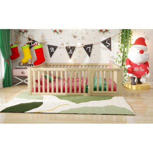 Kinderbett 140 X 200  Holzboden Bettrahmen Mit Zaun und Tür