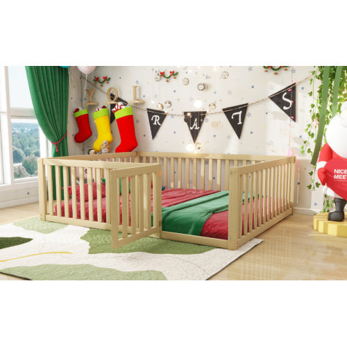 Kinderbett 140 X 200  Holzboden Bettrahmen Mit Zaun und Tür