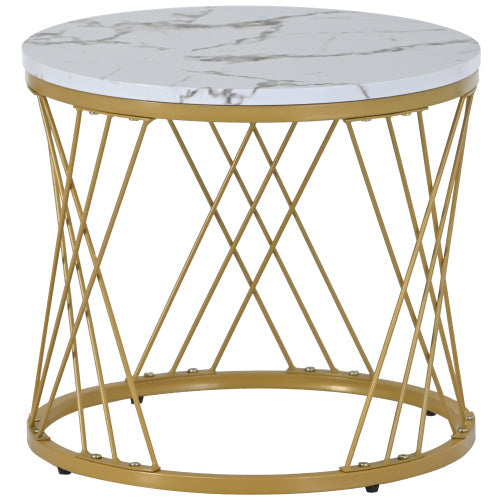 Weißer  runder Couchtisch mit eleganten goldenen Metallfüßen