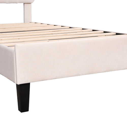Cremefarbiges Polsterbett mit Muschelrahmen in 90 x 200 cm