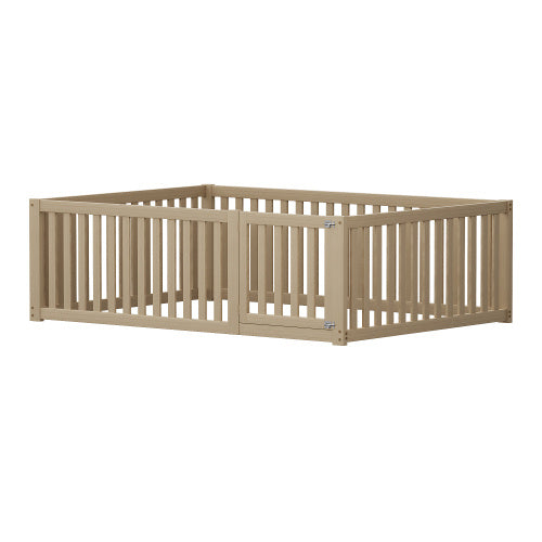 Kinderbett 140 X 200  Holzboden Bettrahmen Mit Zaun und Tür