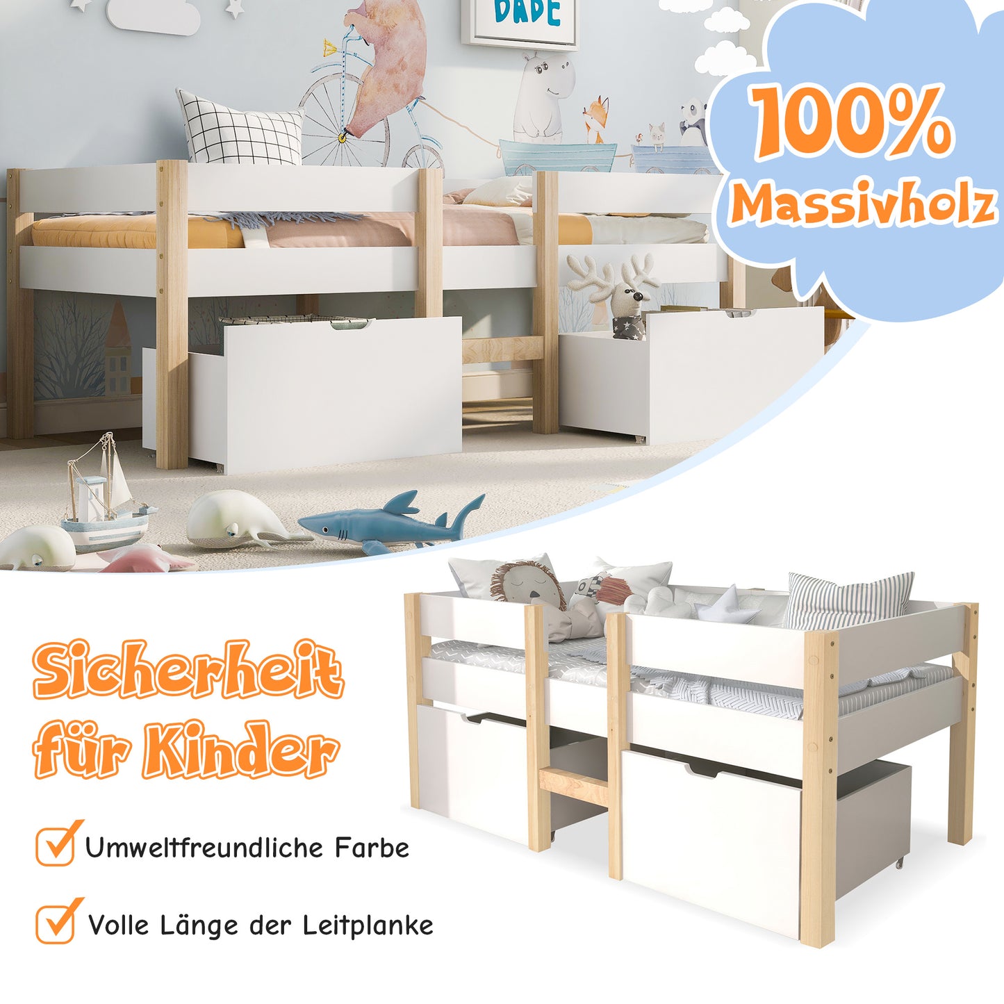 Kiefernholz Hochbett 90cmx190cm