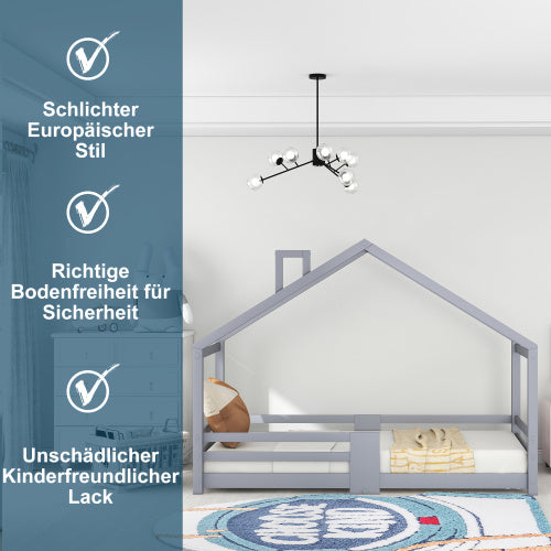 Hausbett aus Kiefernholz in Grau 90x 200 cm