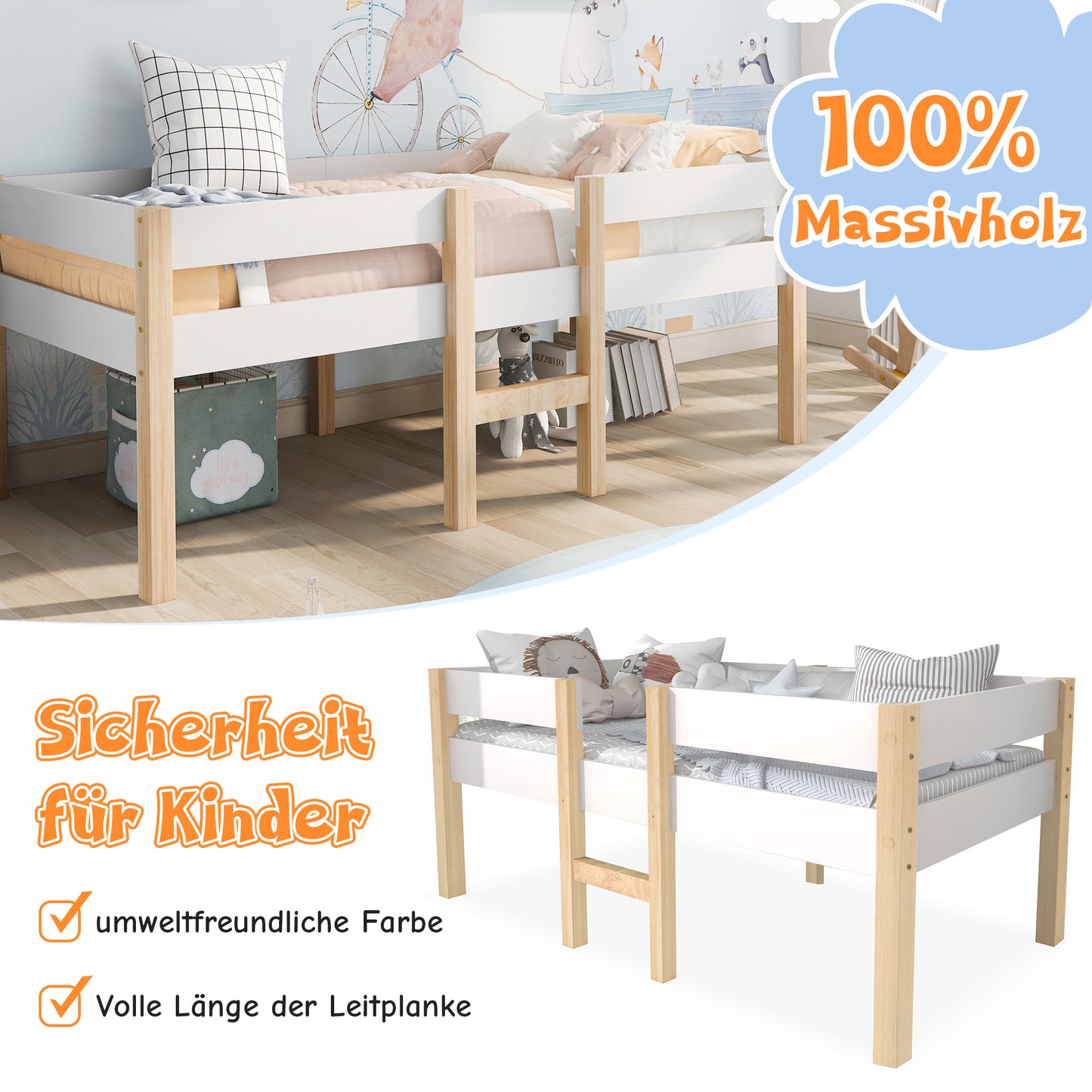 Kiefernholz Hochbett 90cmx190cm