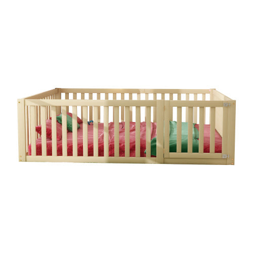Kinderbett 140 X 200  Holzboden Bettrahmen Mit Zaun und Tür