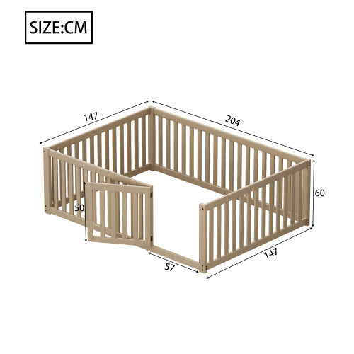 Kinderbett 140 X 200  Holzboden Bettrahmen Mit Zaun und Tür